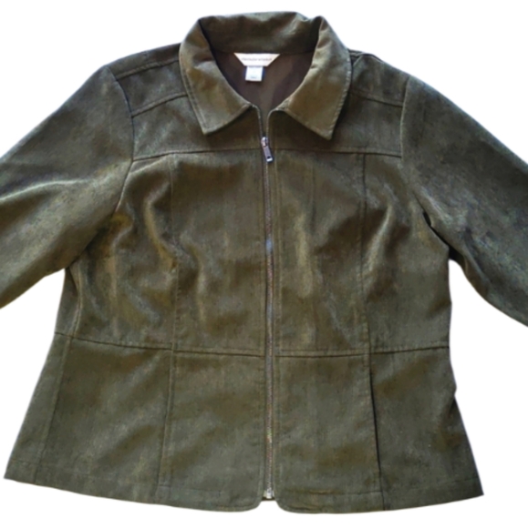 Christopher & Banks Olive Zip Up Long Sleeves Cord Jacket Size L - Picture 3 of 14